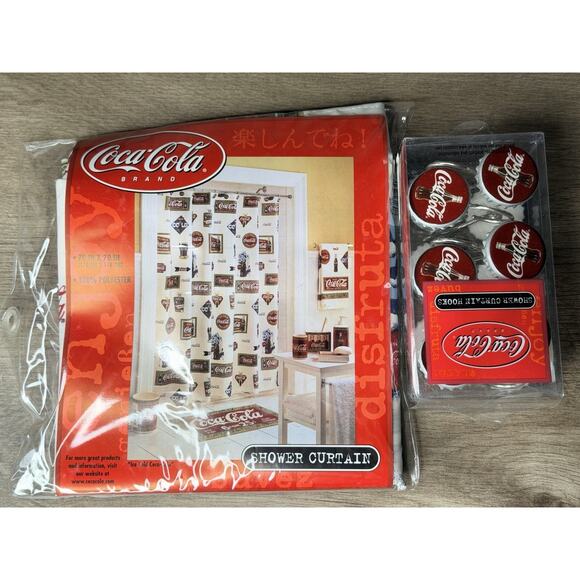 Coca-Cola Shower Curtain 70” x 70” 100% Polyester Brand New in Package + hooks - Picture 1 of 5